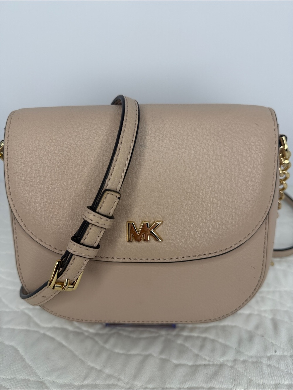 Michael Kors Blush Pink Pebbled Leather Crossbody with Gold MK